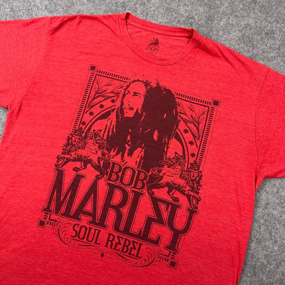 VTG Bob Marley Shirt Mens 2XL Red Soul Rebel Zion Graphic Reggae Music Tee